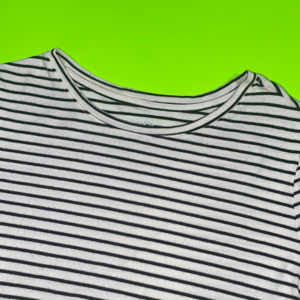 Time and Tru Womens‎ Black White Striped Ribbed Long Sleeve Crew Neck Top Large
